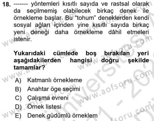 Uluslararası İlişkilerde Araştırma Yöntemleri Dersi 2021 - 2022 Yılı (Vize) Ara Sınavı 18. Soru