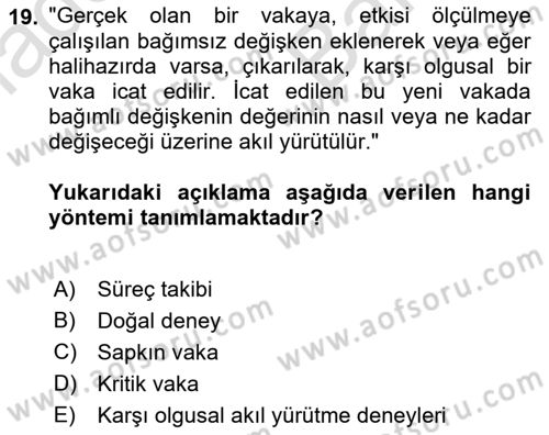 Uluslararası İlişkilerde Araştırma Yöntemleri Dersi 2021 - 2022 Yılı (Vize) Ara Sınavı 19. Soru