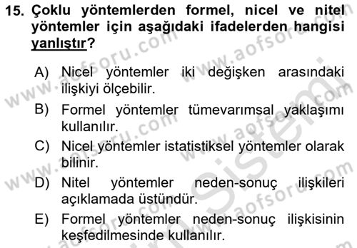 Uluslararası İlişkilerde Araştırma Yöntemleri Dersi 2021 - 2022 Yılı (Final) Dönem Sonu Sınav Soruları 15. Soru