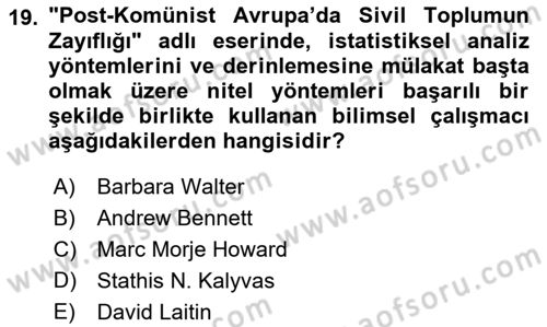 Uluslararası İlişkilerde Araştırma Yöntemleri Dersi 2021 - 2022 Yılı (Final) Dönem Sonu Sınav Soruları 19. Soru