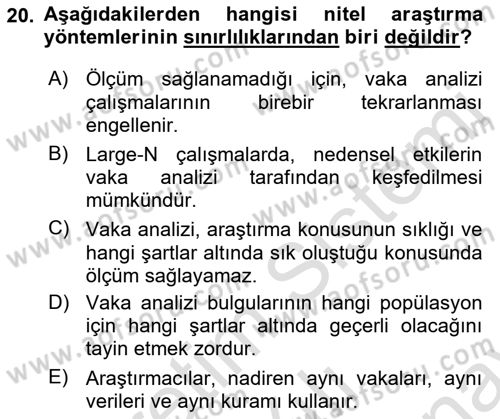 Uluslararası İlişkilerde Araştırma Yöntemleri Dersi 2021 - 2022 Yılı (Final) Dönem Sonu Sınav Soruları 20. Soru