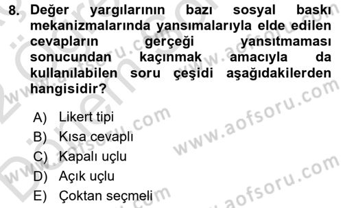 Uluslararası İlişkilerde Araştırma Yöntemleri Dersi 2021 - 2022 Yılı (Final) Dönem Sonu Sınav Soruları 8. Soru