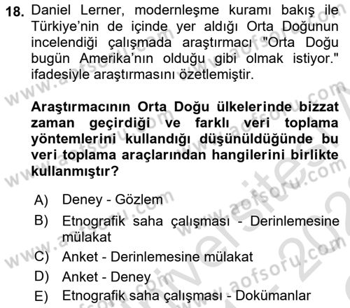 Uluslararası İlişkilerde Araştırma Yöntemleri Dersi 2021 - 2022 Yılı Yaz Okulu Sınav Soruları 18. Soru