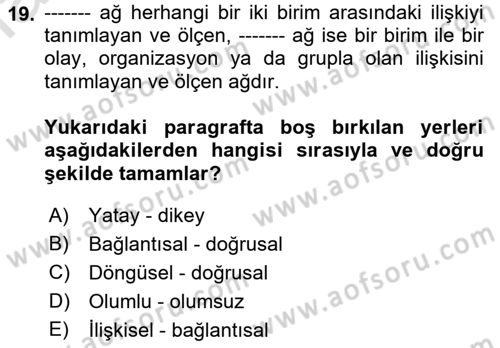 Uluslararası İlişkilerde Araştırma Yöntemleri Dersi 2021 - 2022 Yılı Yaz Okulu Sınav Soruları 19. Soru