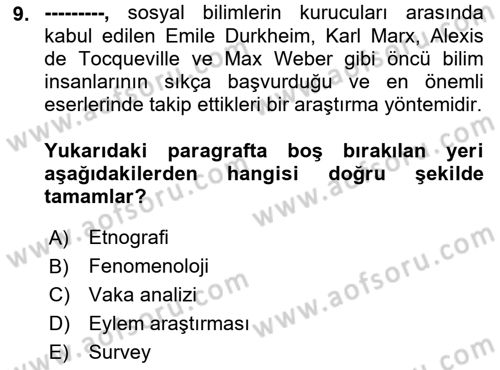 Uluslararası İlişkilerde Araştırma Yöntemleri Dersi 2021 - 2022 Yılı Yaz Okulu Sınav Soruları 9. Soru