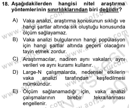 Uluslararası İlişkilerde Araştırma Yöntemleri Dersi 2022 - 2023 Yılı Yaz Okulu Sınav Soruları 18. Soru