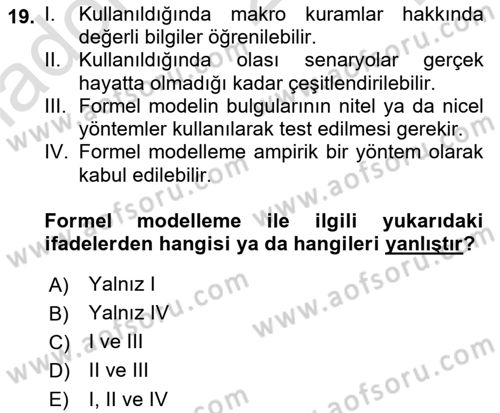 Uluslararası İlişkilerde Araştırma Yöntemleri Dersi 2022 - 2023 Yılı Yaz Okulu Sınav Soruları 19. Soru