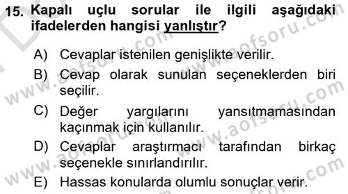 Uluslararası İlişkilerde Araştırma Yöntemleri Dersi 2023 - 2024 Yılı (Final) Dönem Sonu Sınav Soruları 15. Soru
