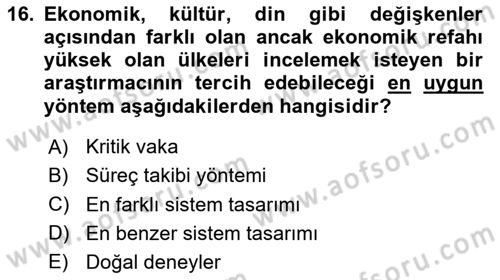 Uluslararası İlişkilerde Araştırma Yöntemleri Dersi 2024 - 2025 Yılı (Vize) Ara Sınav Soruları 16. Soru