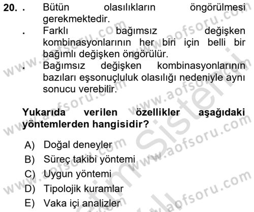 Uluslararası İlişkilerde Araştırma Yöntemleri Dersi 2024 - 2025 Yılı (Vize) Ara Sınav Soruları 20. Soru