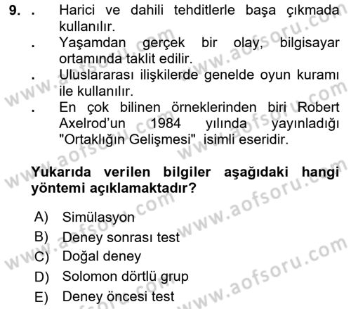 Uluslararası İlişkilerde Araştırma Yöntemleri Dersi 2024 - 2025 Yılı (Vize) Ara Sınav Soruları 9. Soru