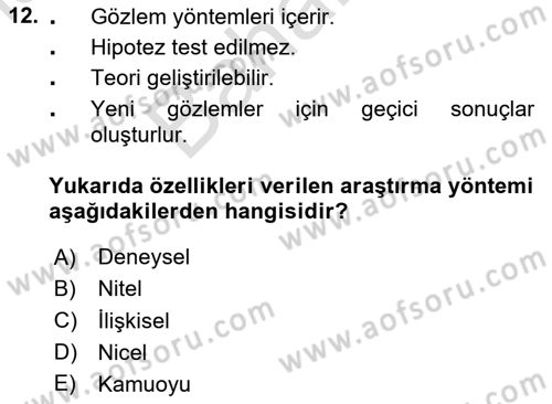 Uluslararası İlişkilerde Araştırma Yöntemleri Dersi 2024 - 2025 Yılı (Final) Dönem Sonu Sınav Soruları 12. Soru