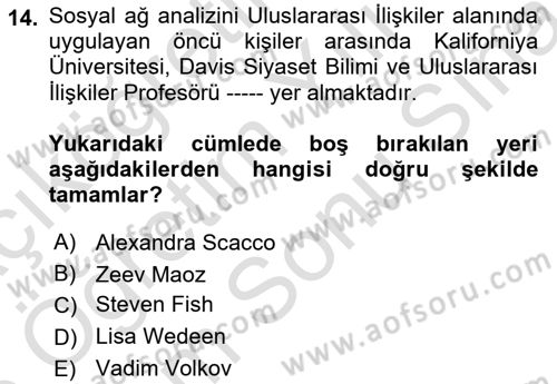 Uluslararası İlişkilerde Araştırma Yöntemleri Dersi 2024 - 2025 Yılı (Final) Dönem Sonu Sınav Soruları 14. Soru