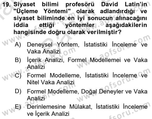 Uluslararası İlişkilerde Araştırma Yöntemleri Dersi 2024 - 2025 Yılı (Final) Dönem Sonu Sınav Soruları 19. Soru