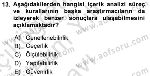 Uluslararası İlişkilerde Araştırma Yöntemleri Dersi 2024 - 2025 Yılı Yaz Okulu Sınav Soruları 13. Soru
