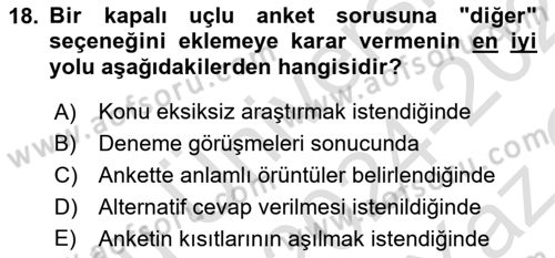 Uluslararası İlişkilerde Araştırma Yöntemleri Dersi 2024 - 2025 Yılı Yaz Okulu Sınav Soruları 18. Soru