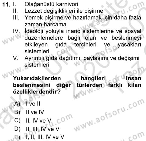 Gastronominin Temelleri Dersi 2020 - 2021 Yılı Yaz Okulu Sınav Soruları 11. Soru