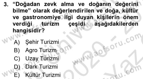 Gastronominin Temelleri Dersi 2020 - 2021 Yılı Yaz Okulu Sınav Soruları 3. Soru