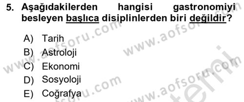 Gastronominin Temelleri Dersi 2020 - 2021 Yılı Yaz Okulu Sınav Soruları 5. Soru