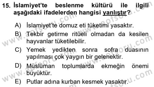 Gastronominin Temelleri Dersi 2021 - 2022 Yılı (Vize) Ara Sınav Soruları 15. Soru
