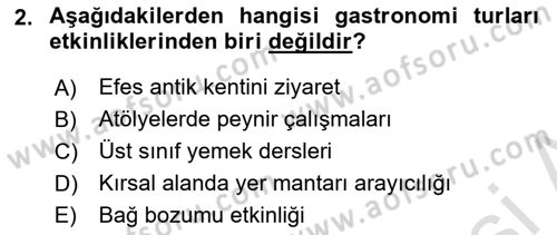 Gastronominin Temelleri Dersi 2021 - 2022 Yılı (Vize) Ara Sınav Soruları 2. Soru