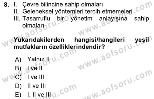 Gastronominin Temelleri Dersi 2021 - 2022 Yılı (Vize) Ara Sınav Soruları 8. Soru