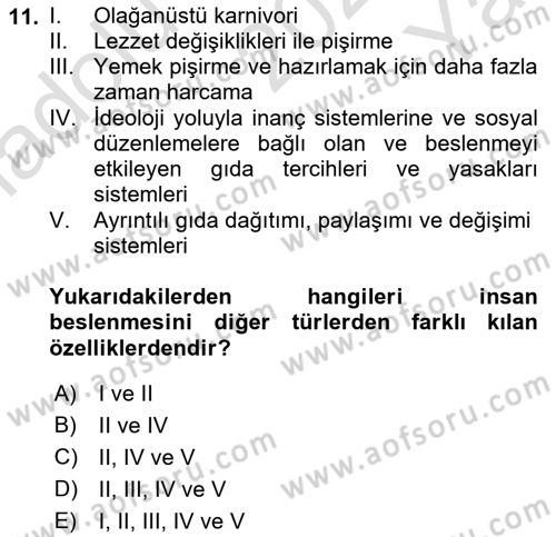 Gastronominin Temelleri Dersi 2021 - 2022 Yılı Yaz Okulu Sınav Soruları 11. Soru