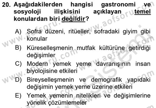 Gastronominin Temelleri Dersi 2021 - 2022 Yılı Yaz Okulu Sınav Soruları 20. Soru