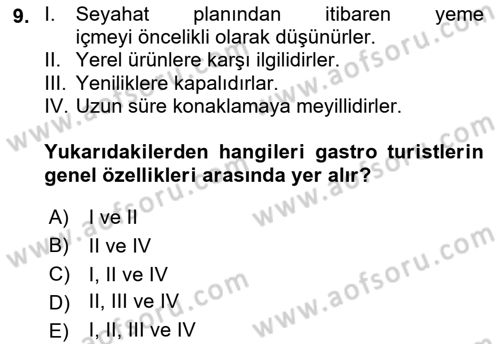 Gastronominin Temelleri Dersi 2021 - 2022 Yılı Yaz Okulu Sınav Soruları 9. Soru