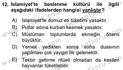 Gastronominin Temelleri Dersi 2022 - 2023 Yılı (Vize) Ara Sınav Soruları 12. Soru