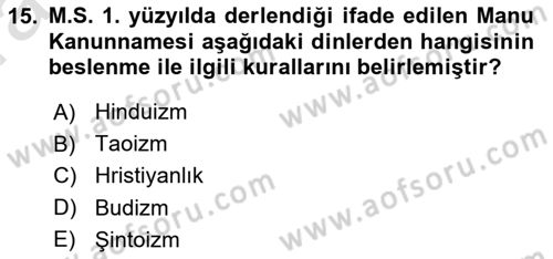 Gastronominin Temelleri Dersi 2022 - 2023 Yılı (Vize) Ara Sınav Soruları 15. Soru