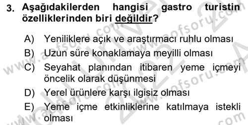 Gastronominin Temelleri Dersi 2022 - 2023 Yılı (Vize) Ara Sınav Soruları 3. Soru
