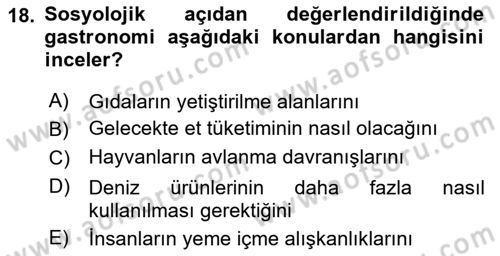 Gastronominin Temelleri Dersi 2022 - 2023 Yılı (Final) Dönem Sonu Sınav Soruları 18. Soru