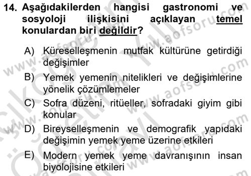 Gastronominin Temelleri Dersi 2022 - 2023 Yılı Yaz Okulu Sınav Soruları 14. Soru