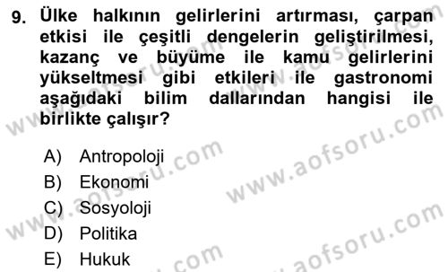 Gastronominin Temelleri Dersi 2022 - 2023 Yılı Yaz Okulu Sınav Soruları 9. Soru