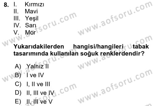 Gastronominin Temelleri Dersi 2023 - 2024 Yılı Yaz Okulu Sınav Soruları 8. Soru
