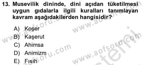 Gastronominin Temelleri Dersi 2024 - 2025 Yılı (Vize) Ara Sınav Soruları 13. Soru