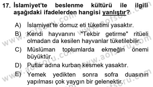 Gastronominin Temelleri Dersi 2024 - 2025 Yılı (Vize) Ara Sınav Soruları 17. Soru
