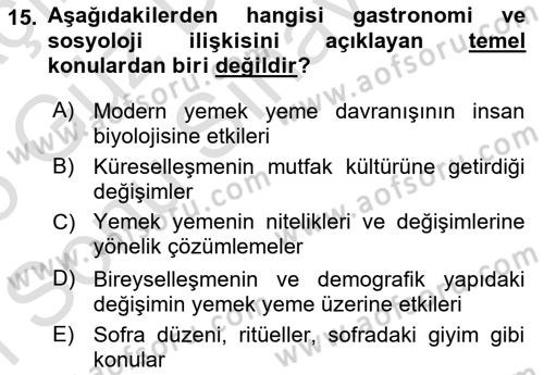 Gastronominin Temelleri Dersi 2024 - 2025 Yılı (Final) Dönem Sonu Sınav Soruları 15. Soru