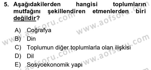 Gastronominin Temelleri Dersi 2024 - 2025 Yılı (Final) Dönem Sonu Sınav Soruları 5. Soru