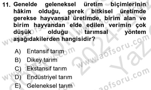 Gastronominin Temelleri Dersi 2024 - 2025 Yılı Yaz Okulu Sınav Soruları 11. Soru