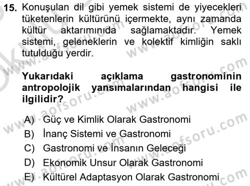 Gastronominin Temelleri Dersi 2024 - 2025 Yılı Yaz Okulu Sınav Soruları 15. Soru