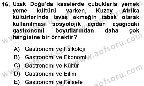 Gastronominin Temelleri Dersi 2024 - 2025 Yılı Yaz Okulu Sınav Soruları 16. Soru