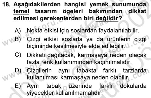 Gastronominin Temelleri Dersi 2025 - 2026 Yılı (Vize) Ara Sınav Soruları 18. Soru