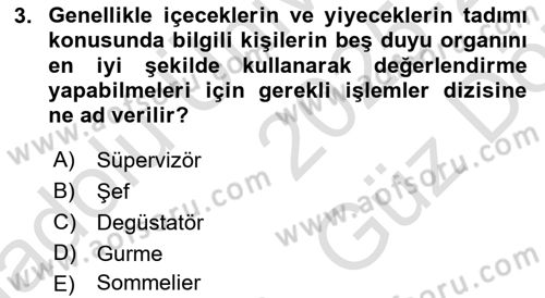 Gastronominin Temelleri Dersi 2025 - 2026 Yılı (Vize) Ara Sınav Soruları 3. Soru