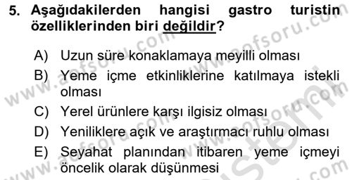 Gastronominin Temelleri Dersi 2025 - 2026 Yılı (Vize) Ara Sınav Soruları 5. Soru