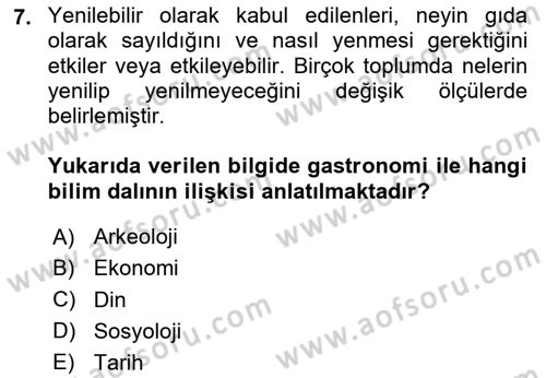 Gastronominin Temelleri Dersi 2025 - 2026 Yılı (Vize) Ara Sınav Soruları 7. Soru