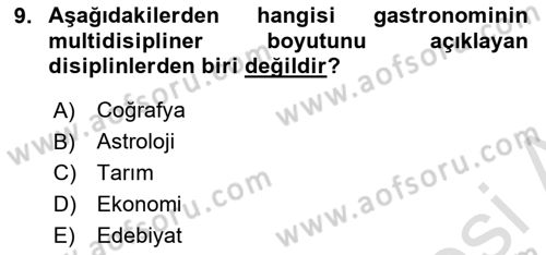 Gastronominin Temelleri Dersi 2025 - 2026 Yılı (Vize) Ara Sınav Soruları 9. Soru