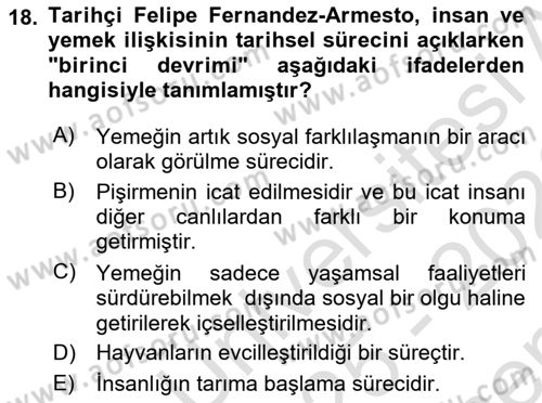 Gastronominin Temelleri Dersi 2025 - 2026 Yılı (Final) Dönem Sonu Sınav Soruları 18. Soru
