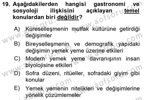 Gastronominin Temelleri Dersi 2025 - 2026 Yılı (Final) Dönem Sonu Sınav Soruları 19. Soru